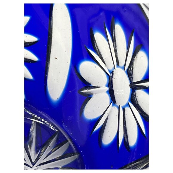 Vintage Cristal 24% Pbo Handmade Cobalt Blue Glass Basket Heavy Lead Crystal - Picture 8 of 14